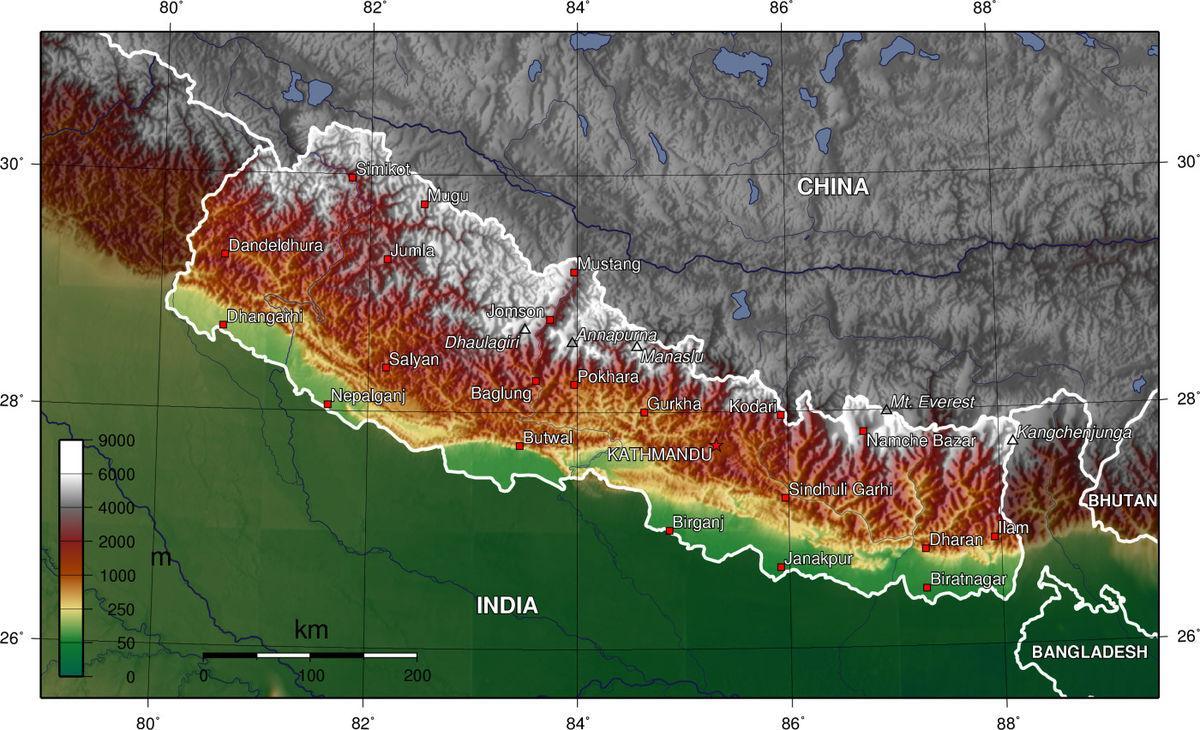 nepal peta ketinggian