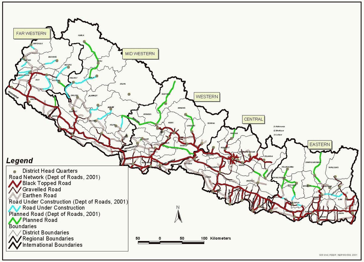 nepal peta dengan lebuh raya