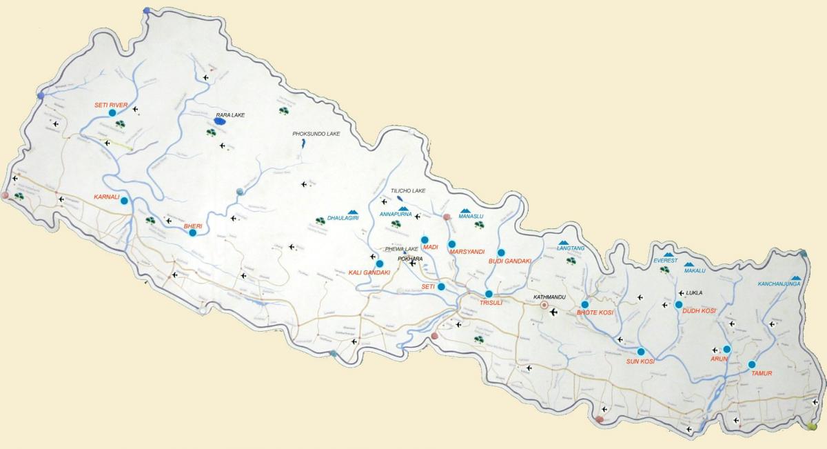 peta nepal menunjukkan sungai