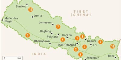 Nepal peta dengan kawasan