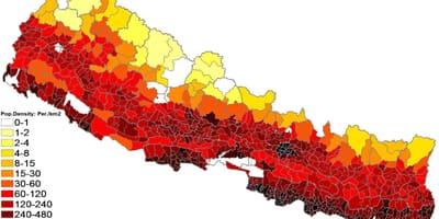 Nepal kepadatan penduduk peta