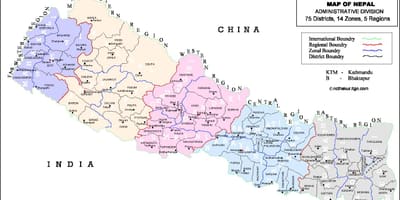 Peta nepal dengan 75 daerah