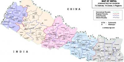 Nepal politik peta dengan daerah